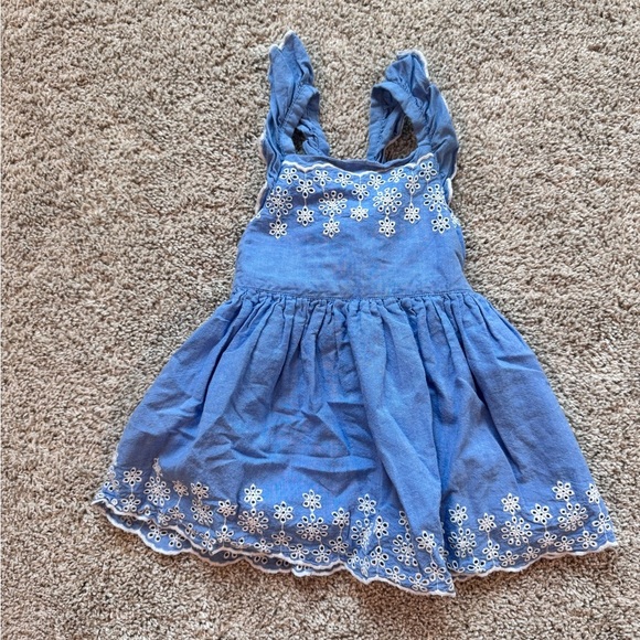 Toddler girls embroidered flutter sleeve dress eyelet blue and white size 2T - Picture 4 of 9